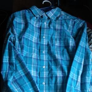 Bright blue turquoise and purple stripped shirt